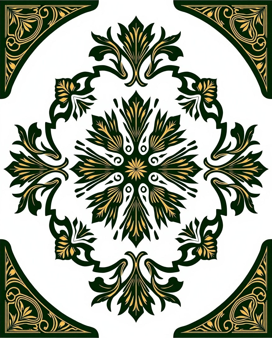 Dark Green and Gold Floral Medallion Rug