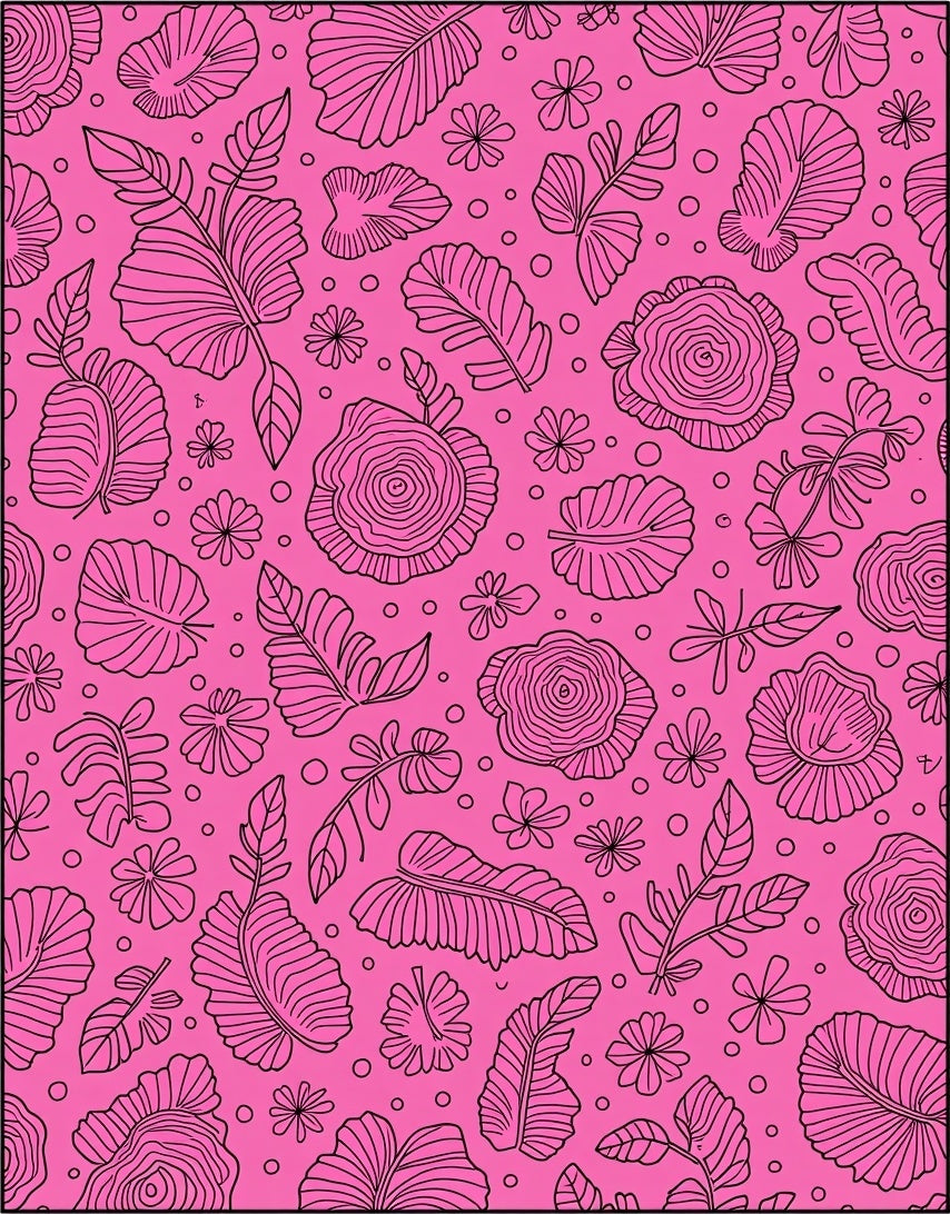 Vibrant Pink Floral Leaf Arrangement Rug