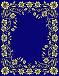Golden Floral Border on Deep Blue Rug