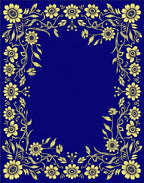 Golden Floral Border on Deep Blue Rug
