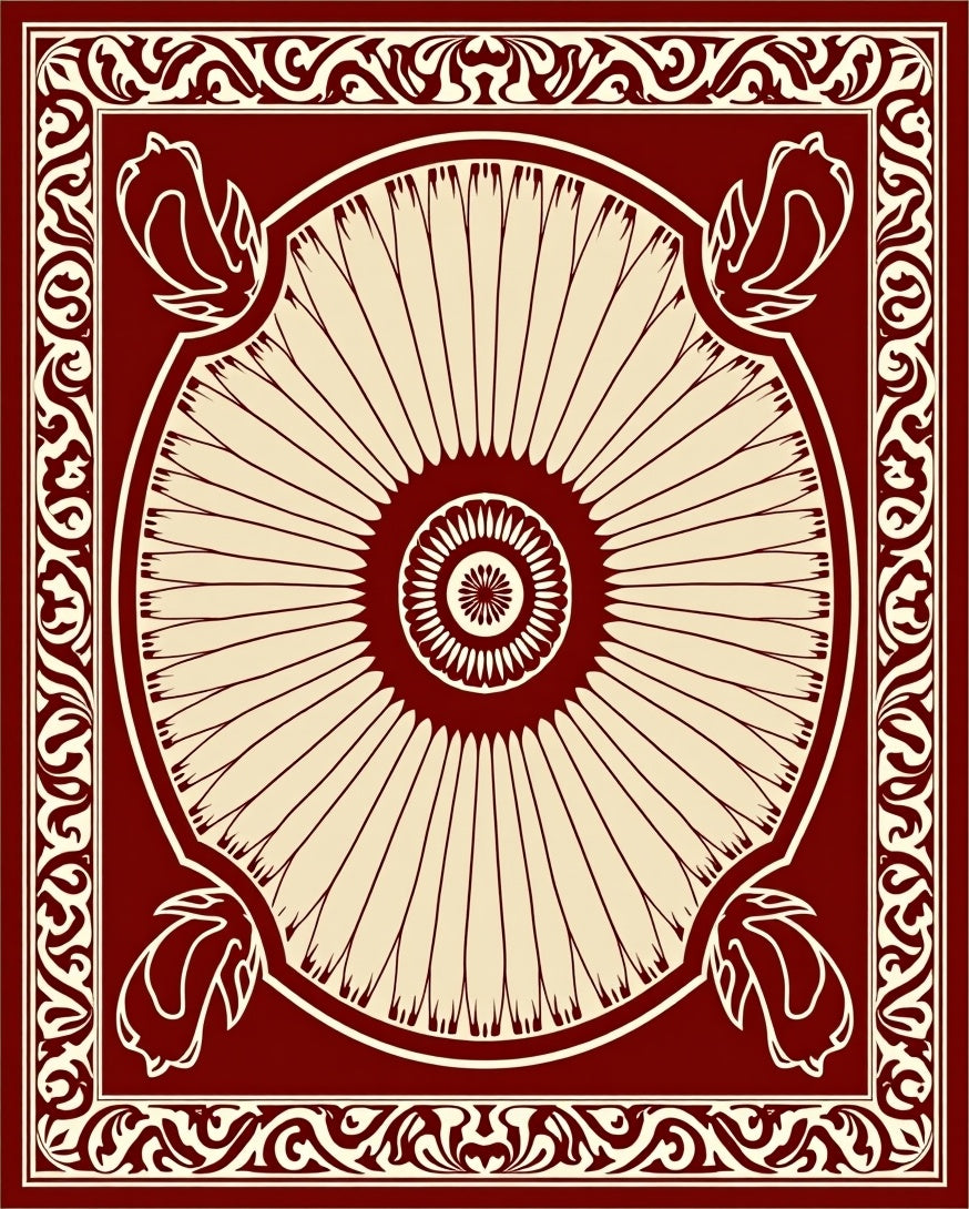 Deep Red Vintage Floral Medallion Rug