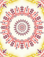 Crimson Floral Mandala Yellow Border Rug