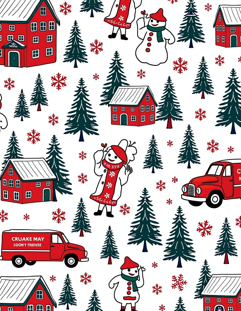 Holiday Village Red Snowman Trees Rug
