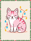 Pink Kitten with Festive Lights Border Rug