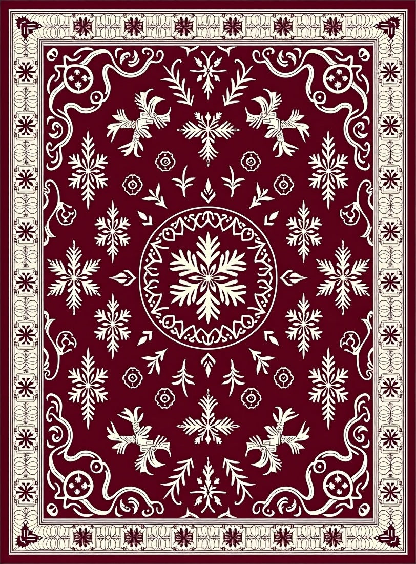Crimson Snowflake Mandala Medallion Rug