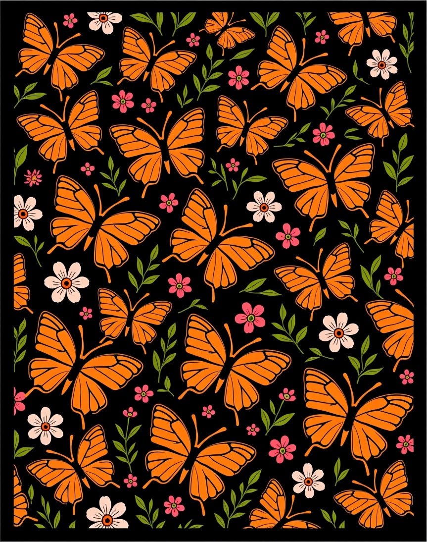 Orange Butterfly Garden Floral Accents Rug