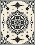 Elegant Black Geometric Medallion Sunburst Rug