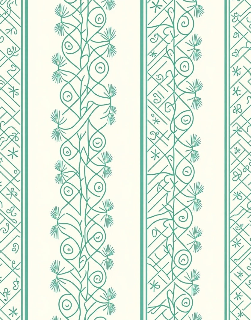 Teal Vine Scroll Striped Rug