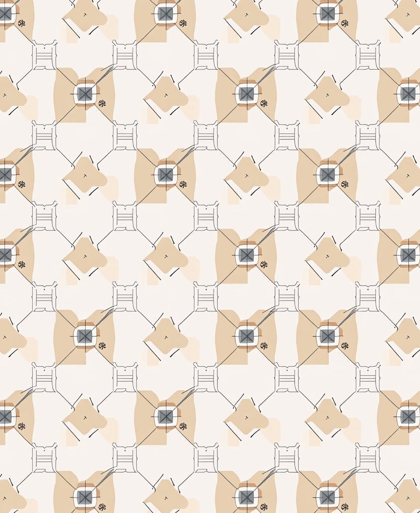 Geometric Square Medallion Tan Rug