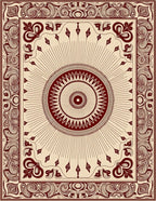 Maroon Sunburst Medallion Bordered Rug