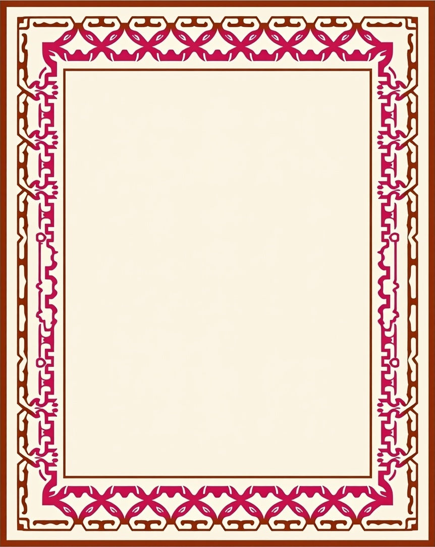Crimson And Brown Geometric Frame Rug