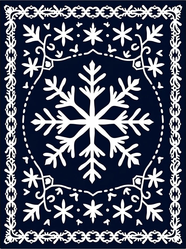 Navy White Snowflake Ornamental Rug