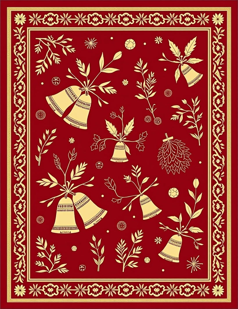 Crimson Gold Bell Botanical Border Rug