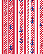 Nautical Red White Anchor Stripe Rug