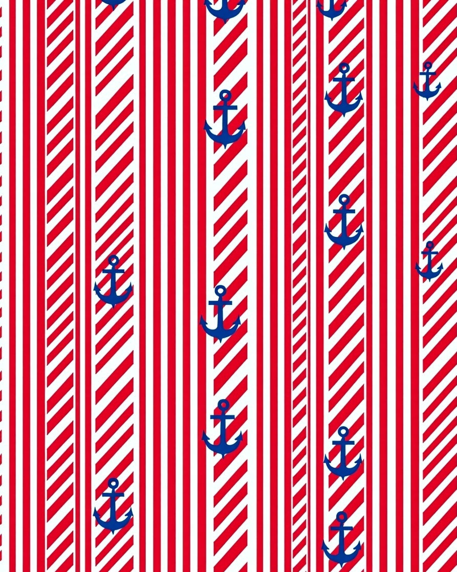 Nautical Red White Anchor Stripe Rug