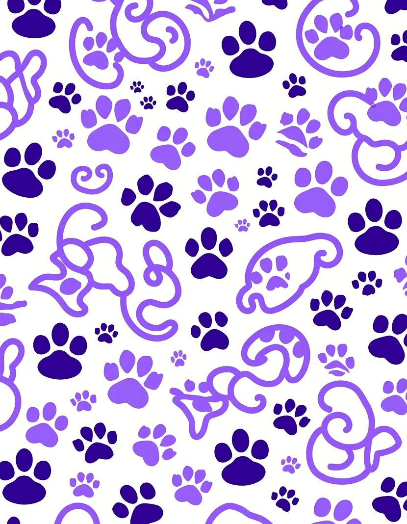 Whimsical Purple Paw Prints Background Rug