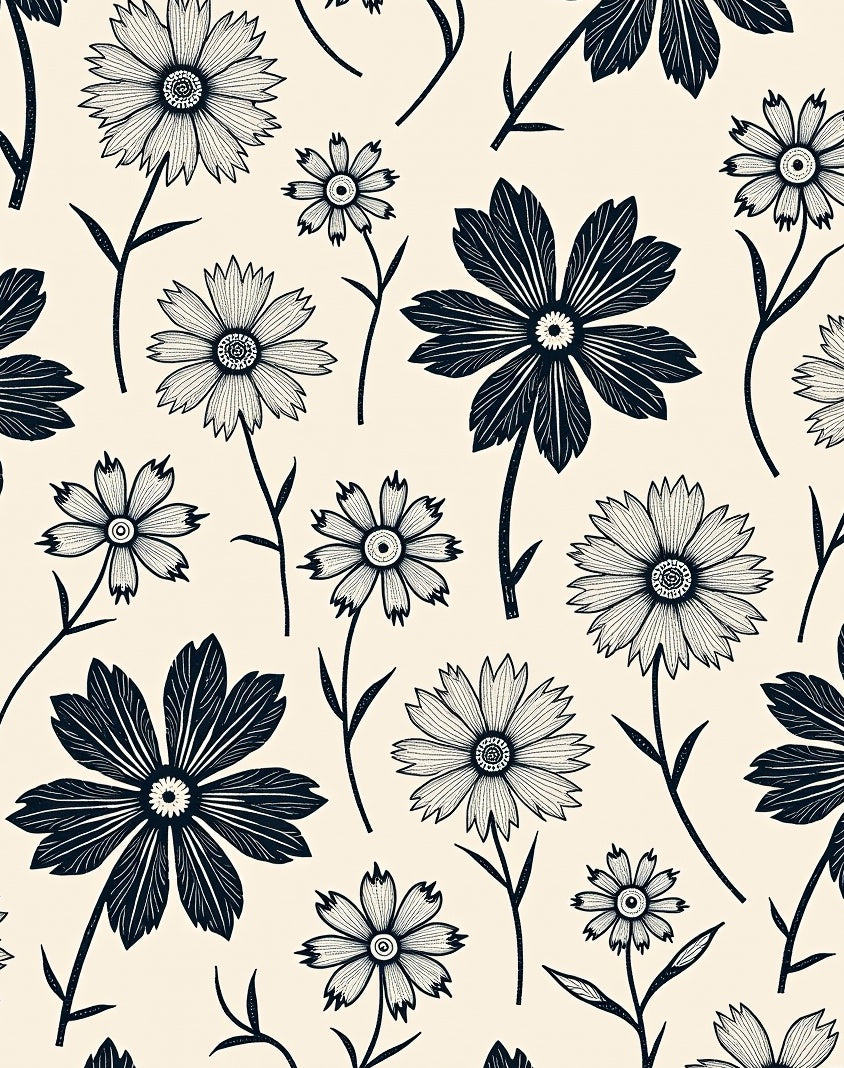 Black Floral Graphic Blossom Arrangement Rug