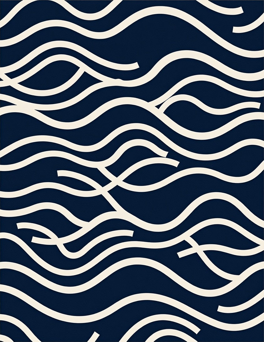 Navy Cream Wavy Line Art Rug