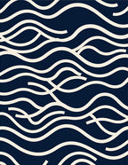 Navy Cream Wavy Line Art Rug