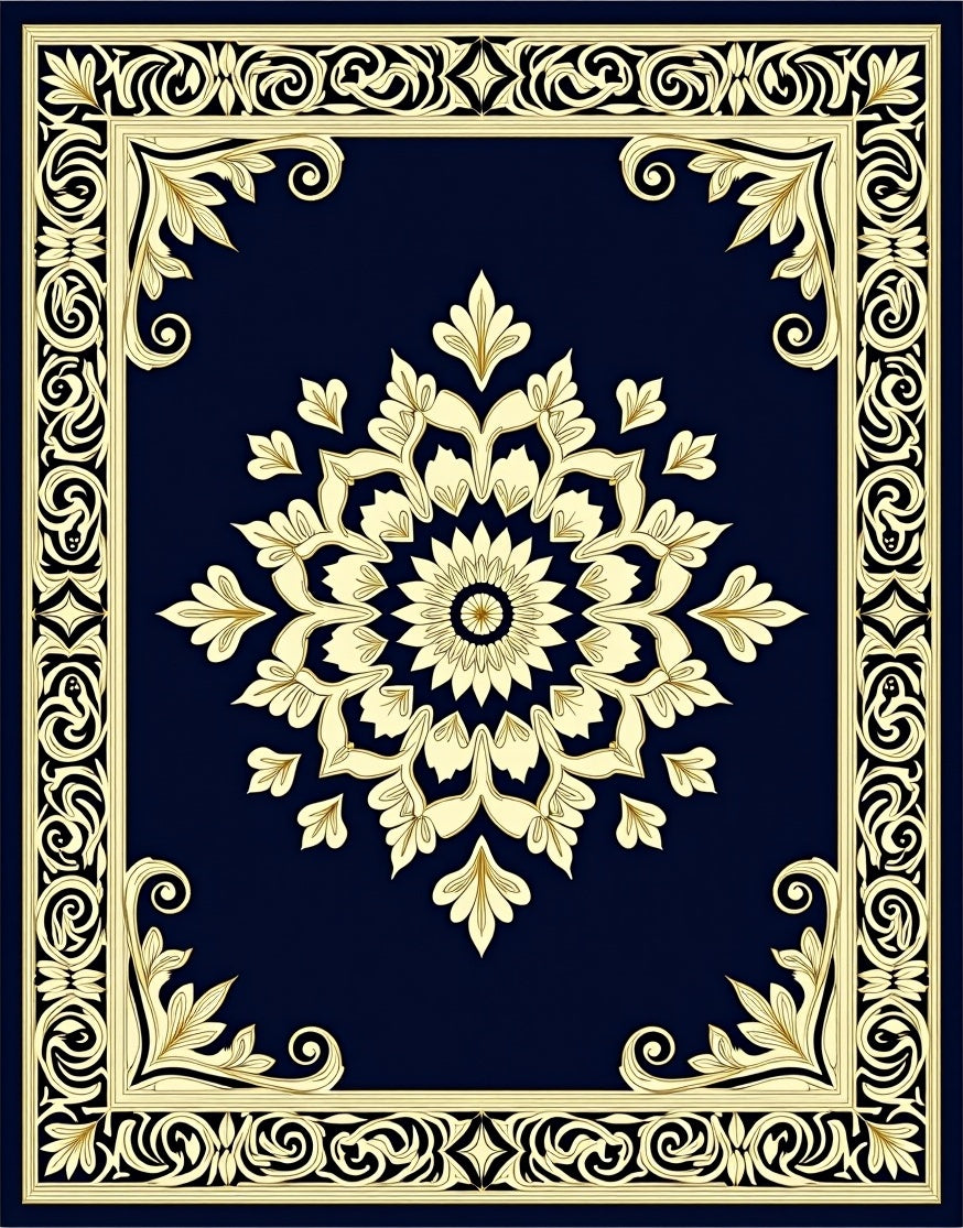 Classic Navy Golden Floral Medallion Rug