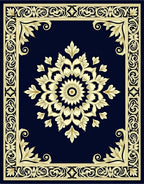 Classic Navy Golden Floral Medallion Rug