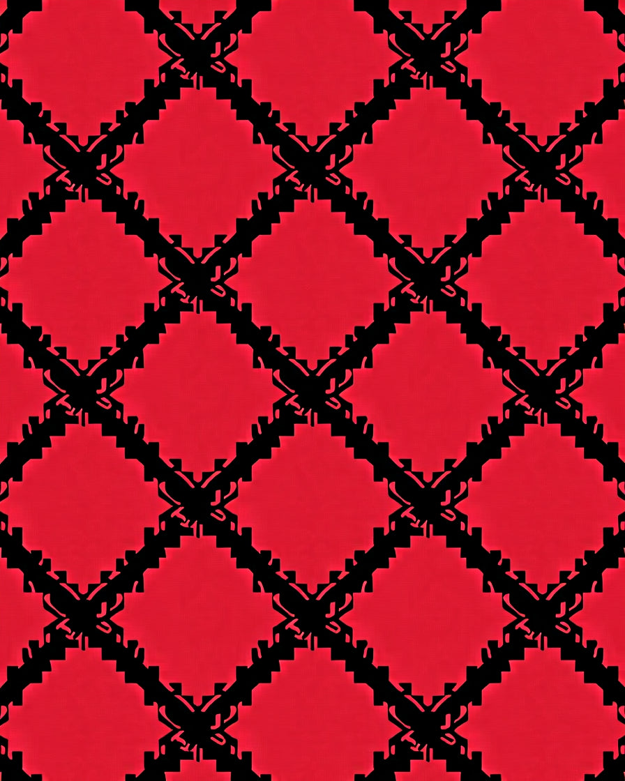 Bold Red Lattice Diamond Rug