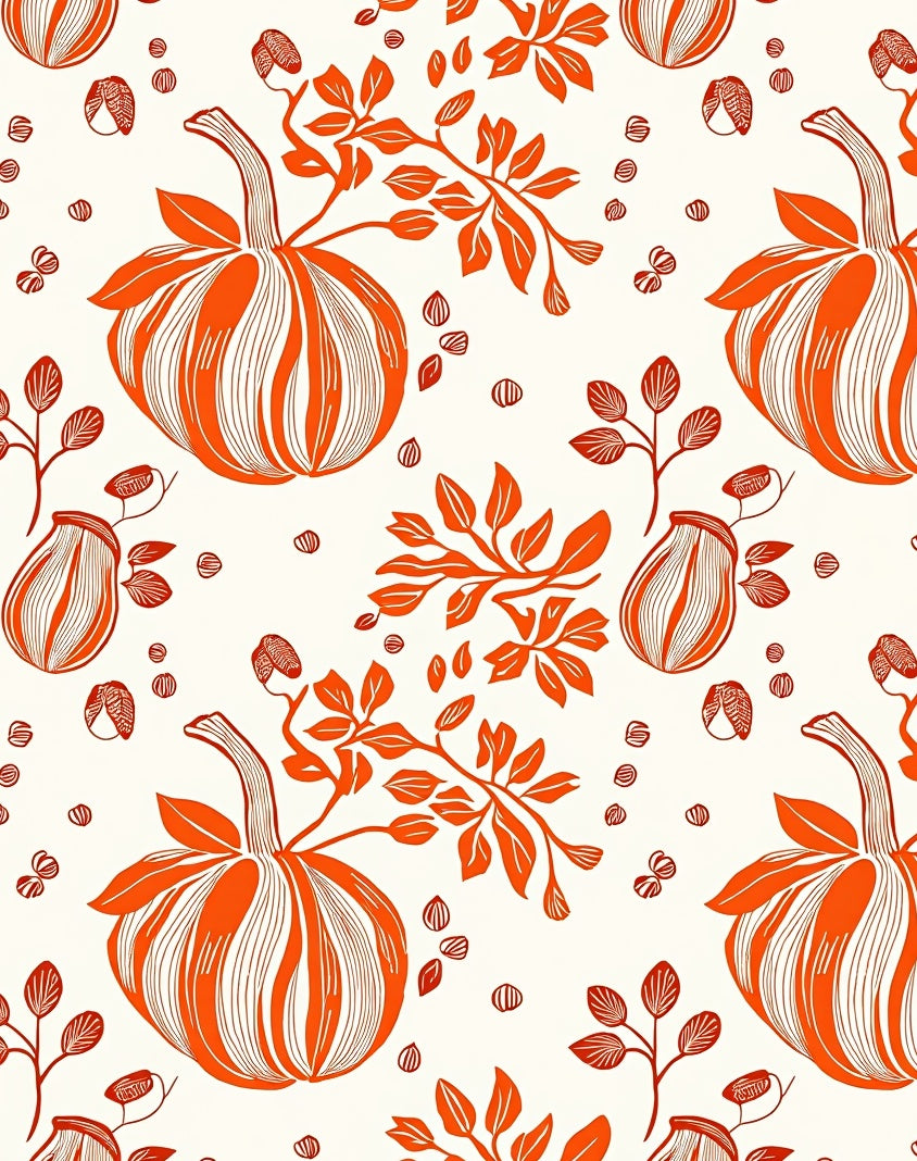 Orange Pumpkin Vine Botanical Repeat Rug