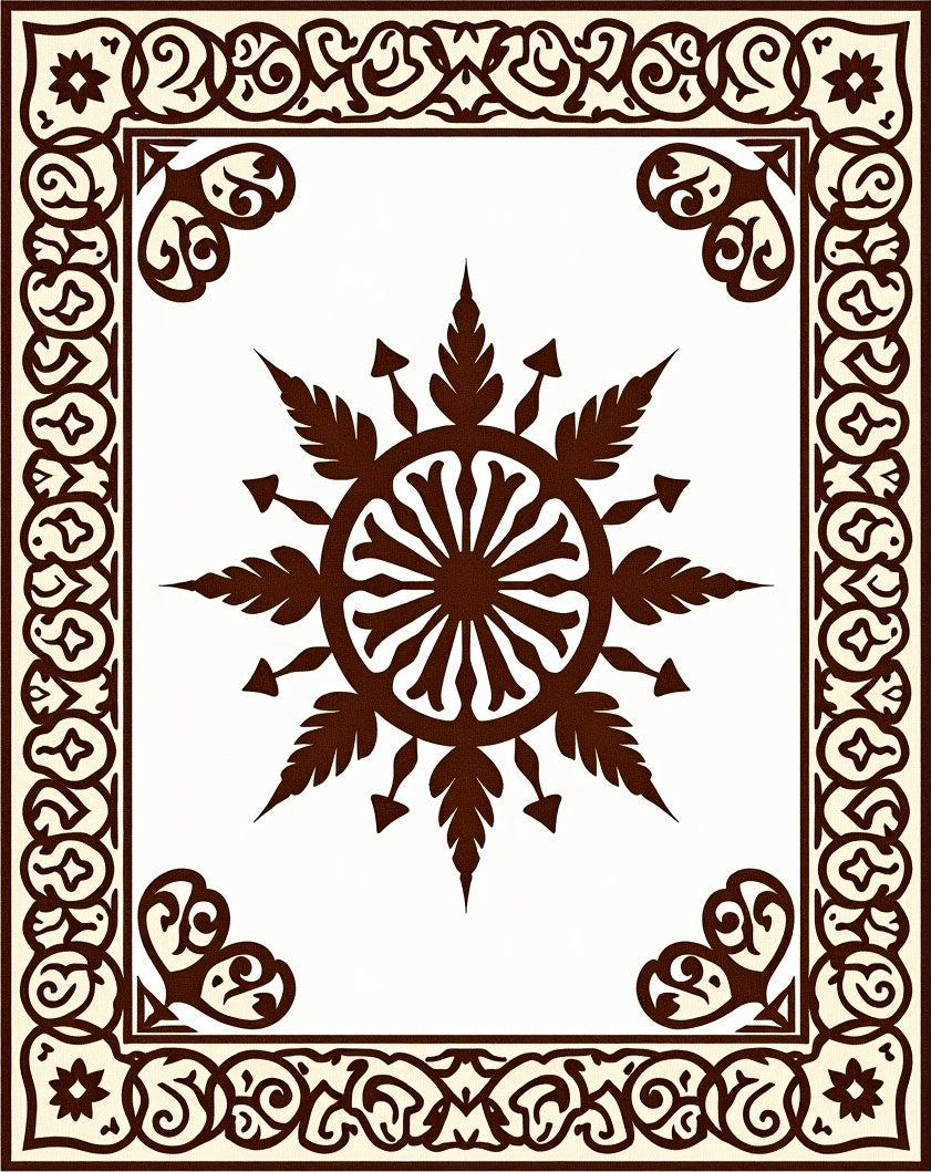 Brown Sunburst Emblem Cream Border Rug