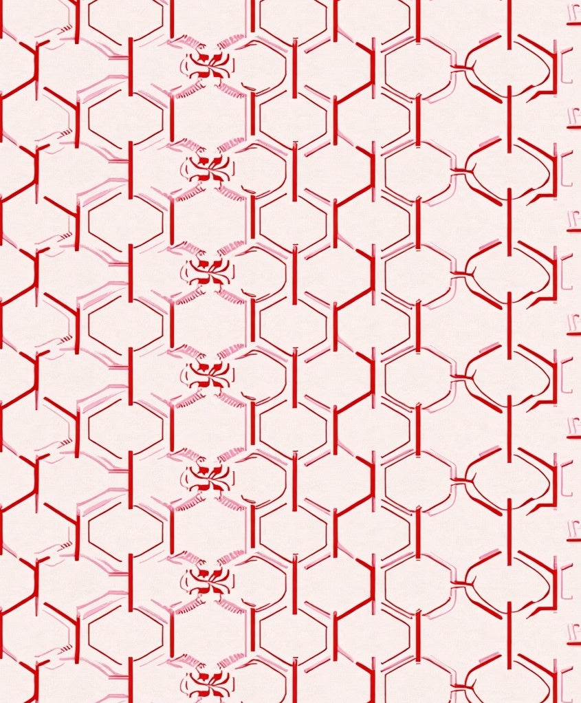 Red Hexagonal Butterfly Chain Rug