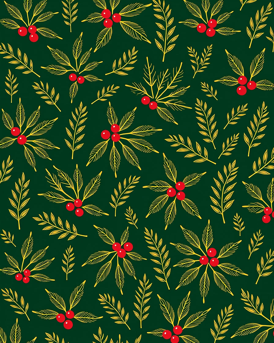 Emerald Green Holly Berry Branches Rug