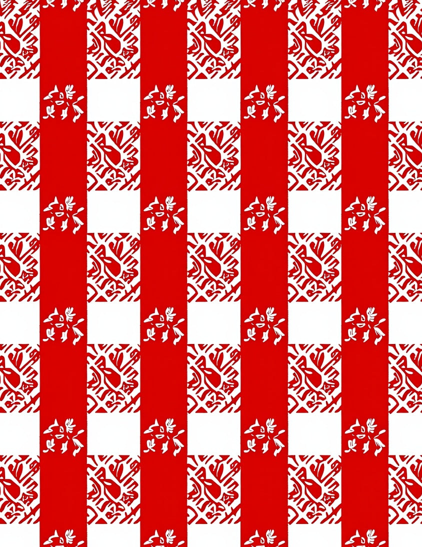 Bright Red Gingham Floral Medallion Rug