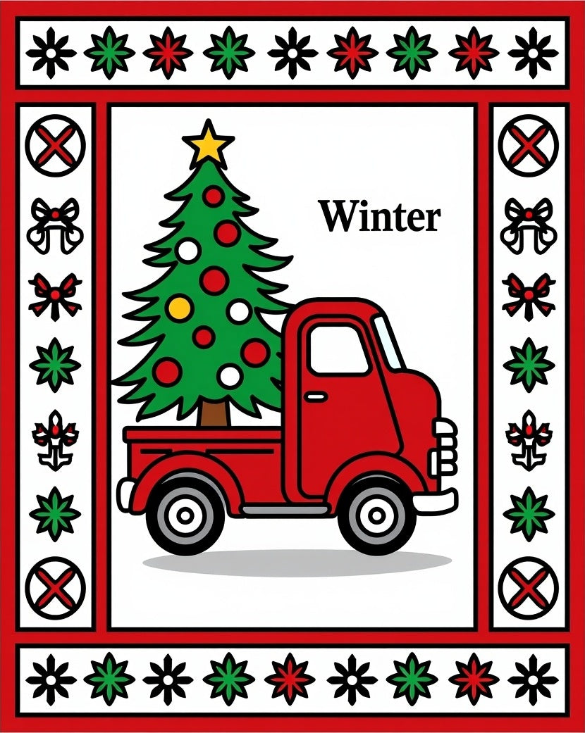 Red Vintage Truck Winter Christmas Tree Rug