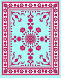 Pink Floral Medallion Cyan Border Rug