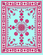 Pink Floral Medallion Cyan Border Rug