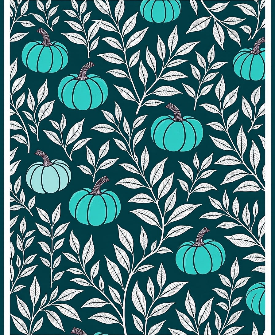 Teal Pumpkin White Foliage Overlay Rug