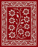 Crimson Floral Vine Scrollwork Rug