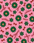 Pink Festive Green Star Bow Rug