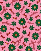 Pink Festive Green Star Bow Rug
