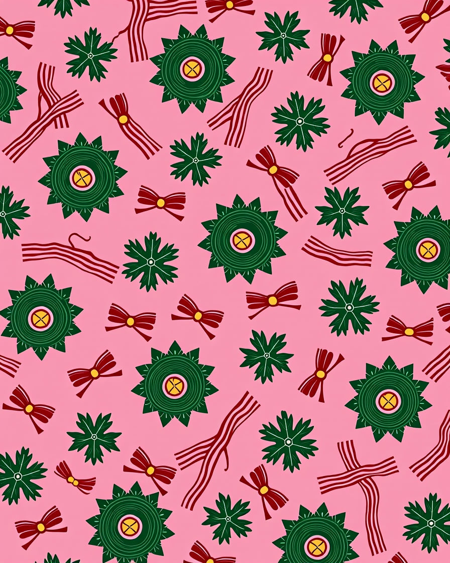 Pink Festive Green Star Bow Rug