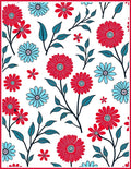 Red Blue Daisy Floral Branches Rug