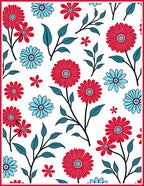 Red Blue Daisy Floral Branches Rug