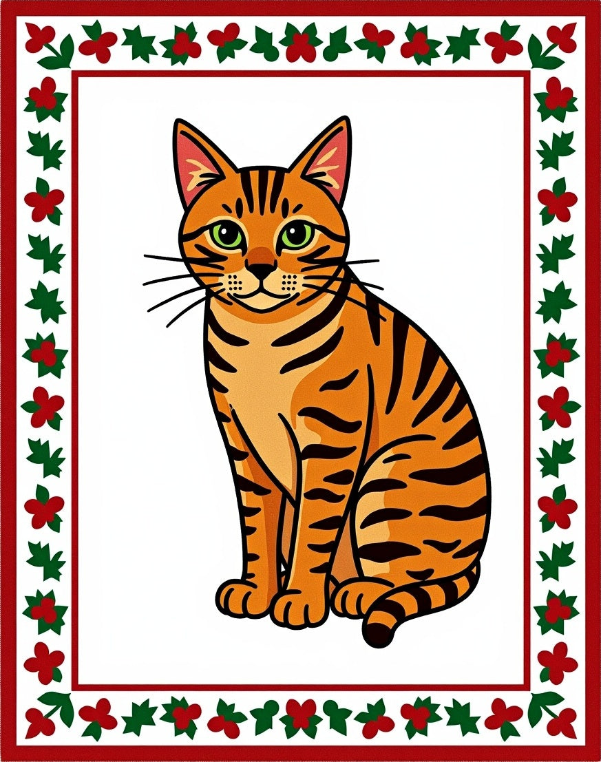 Whimsical Orange Tabby Cat Floral Border Rug