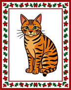 Whimsical Orange Tabby Cat Floral Border Rug