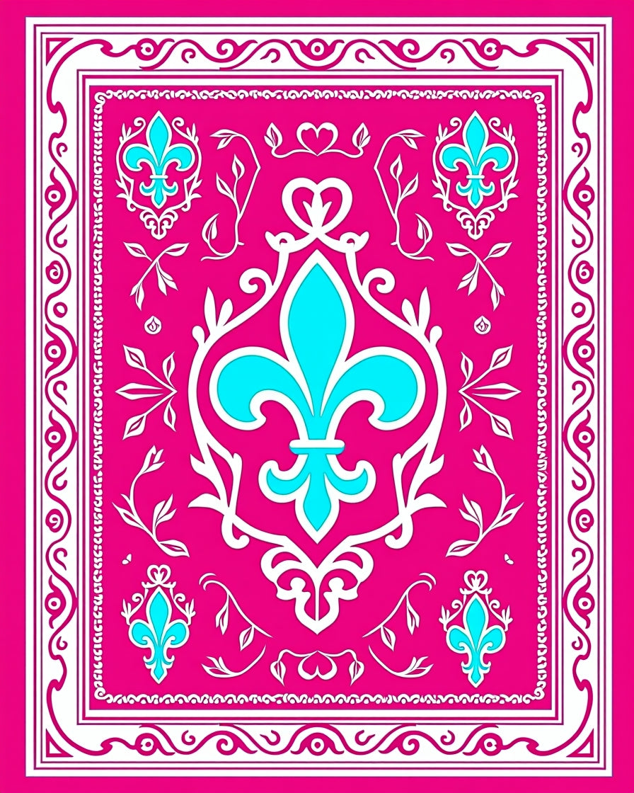 Bold Pink Fleur de Lis Border Rug