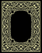 Ornate Yellow Scrollwork Border Rug