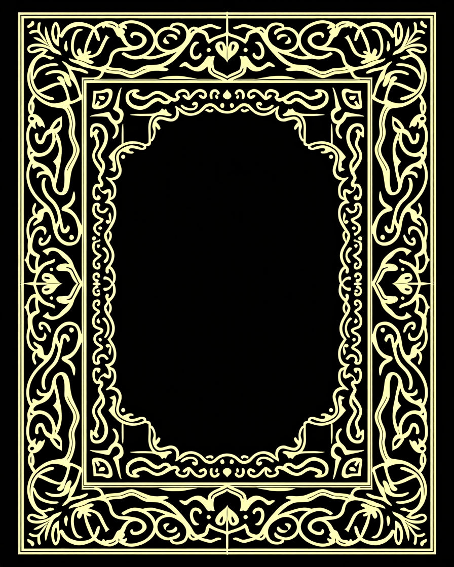 Ornate Yellow Scrollwork Border Rug