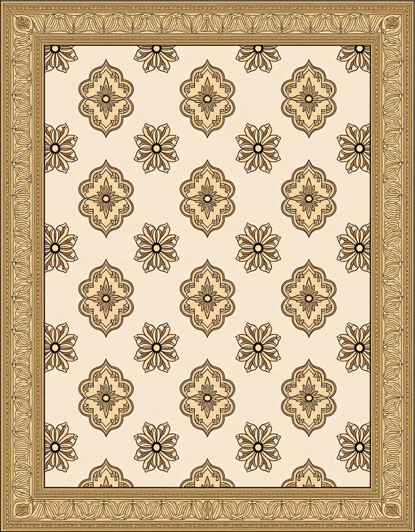 Antique Cream Ornamental Floral Arrangement Rug