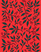 Red Berry Branch Foliage Rug
