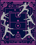 Pink Navy Silhouette Figures Athletic Rug