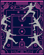Pink Navy Silhouette Figures Athletic Rug